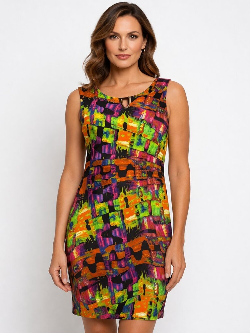 Joseph Ribkoff Dress Women's Size US 10 UK 12 Multicolor Bodycon Abstract Sheath